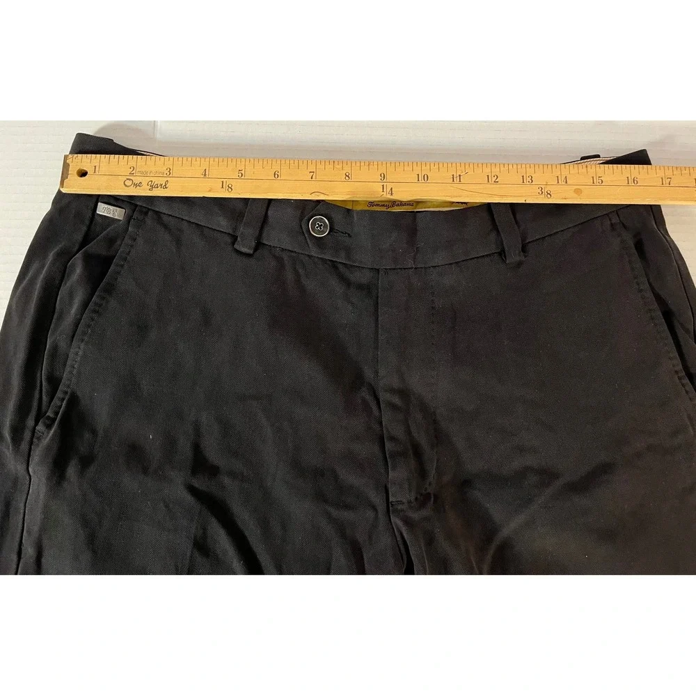 Tommy Bahama Trousers Mens 34x30 Black Silk Cotton Herringbone Dress Pants